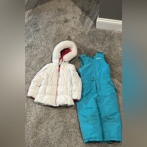Snozu White Puffer Jacket and Blue Snow Bib Set